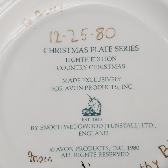 Avon Christmas Plate Series - 1980 - Country Christmas - by Enoch Wedgwood 8th E - Picture 5 of 5
